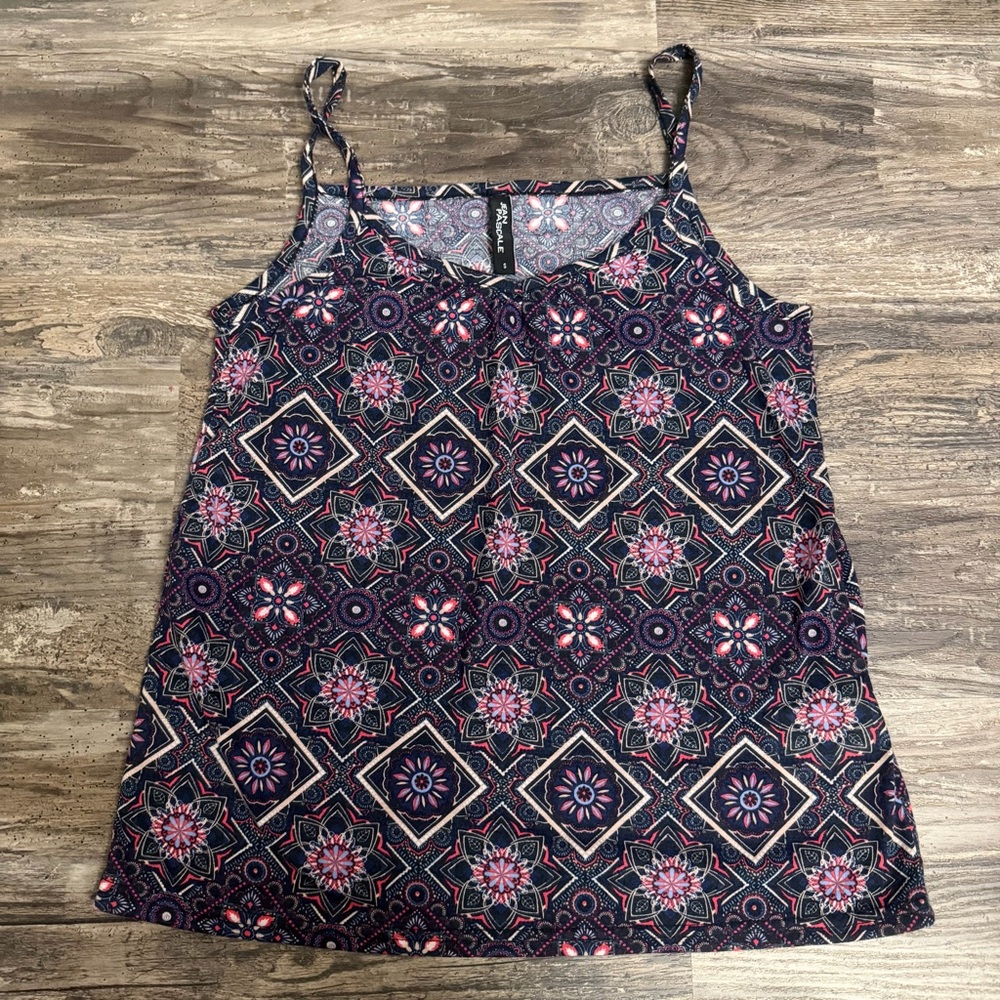 Jean Pascale Women’s Boho Colorful Geometric & Floral Printed Camisole Top Sz S